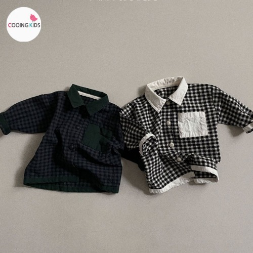 쿠잉키즈-BABY - R체크포켓셔츠 남자아기티 베이비의류 신생아옷쇼핑몰